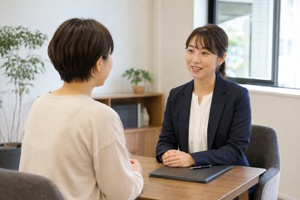住宅相談窓口で話を聞く相談者のイメージ