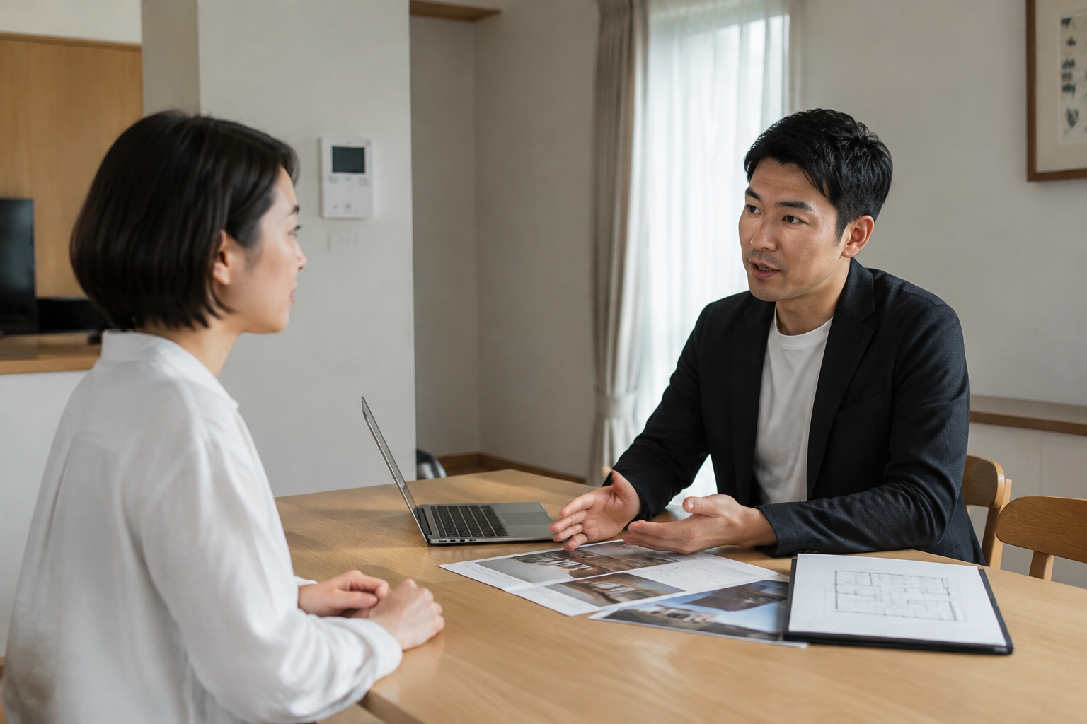 住宅会社の担当者と落ち着いて相談する様子のイメージ