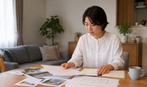 住まいの希望を資料とノートに整理する様子のイメージ